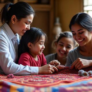 Familias creando artesanías conectadas con raíces culturales