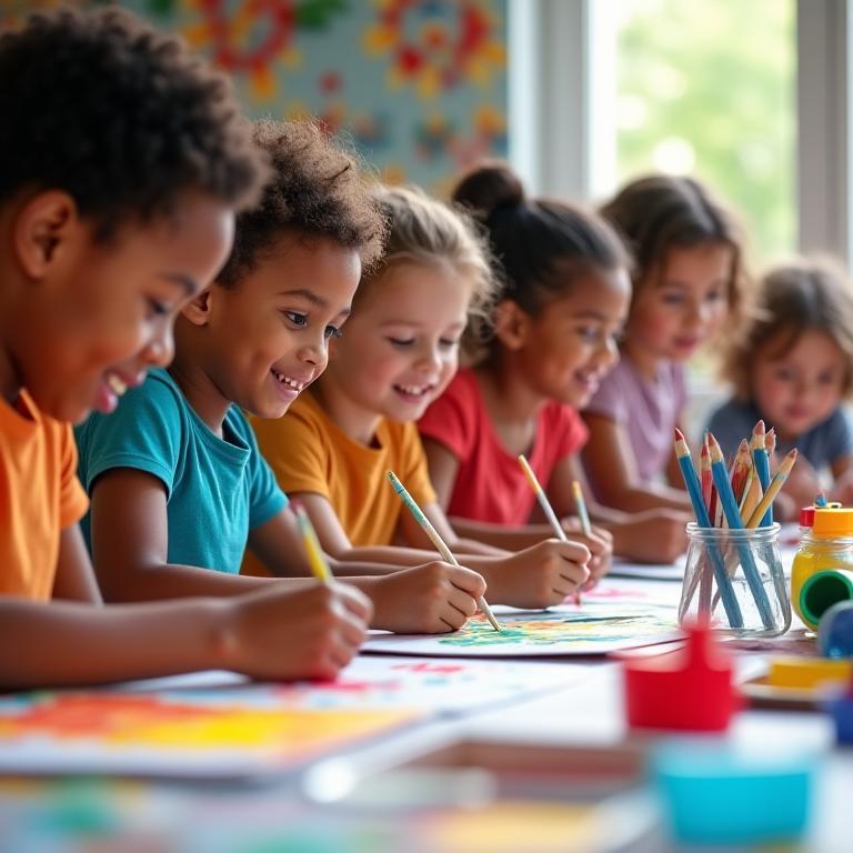 Niños desarrollando creatividad en talleres de arte en Bogotá