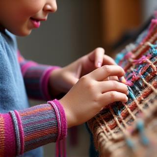 Niños aprendiendo tejido como tradición cultural colombiana
